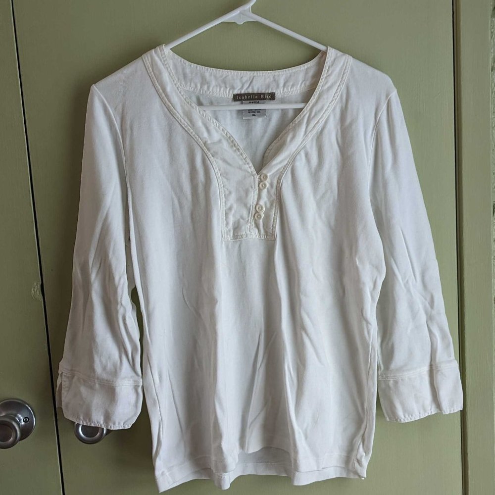 White henley-style top, XL